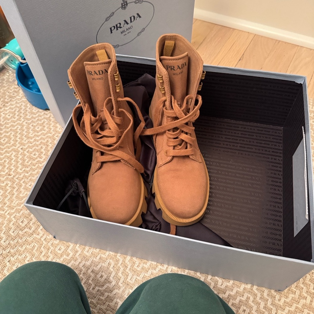 Prada Tan Lace-Up Ankle Boots